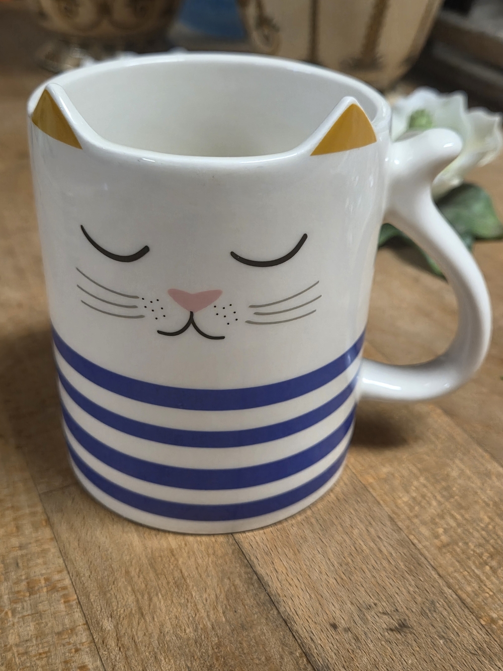 Coffee Mug Park Lane White Cat Stripe with Blue Bands